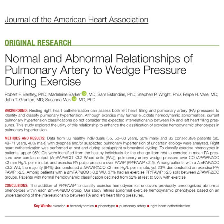 Normal and Abnormal Relationships of Pulmonay Artery to Wedge Pressure During Exercise